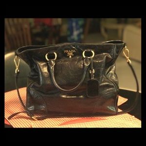 Prada hand and shoulder bag/purse black leather.